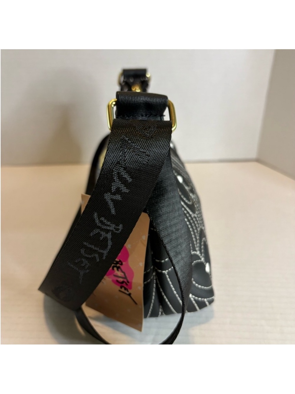 Betsey Johnson Black Quilted Heart Crossbody with Gold Hardware - Picture 10 of 10